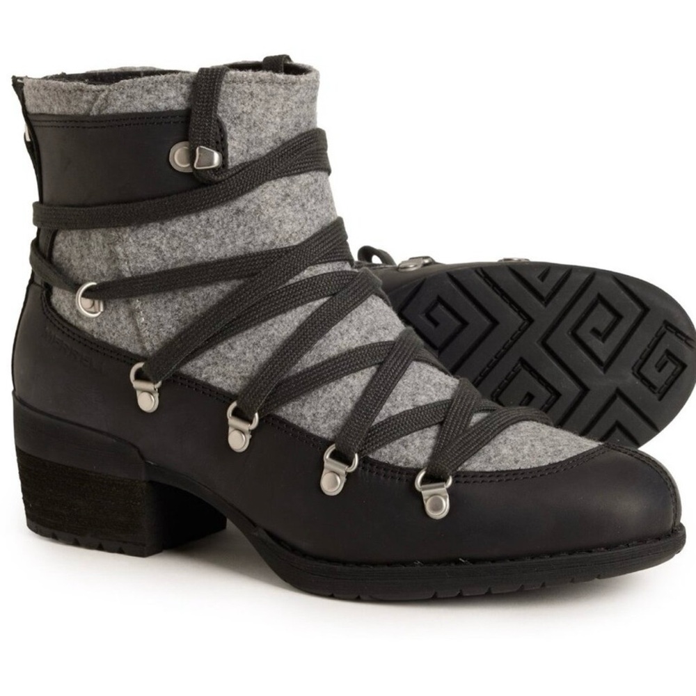 Merrell Shiloh II Women's Black and Gray Lace-Up Boots Brand New